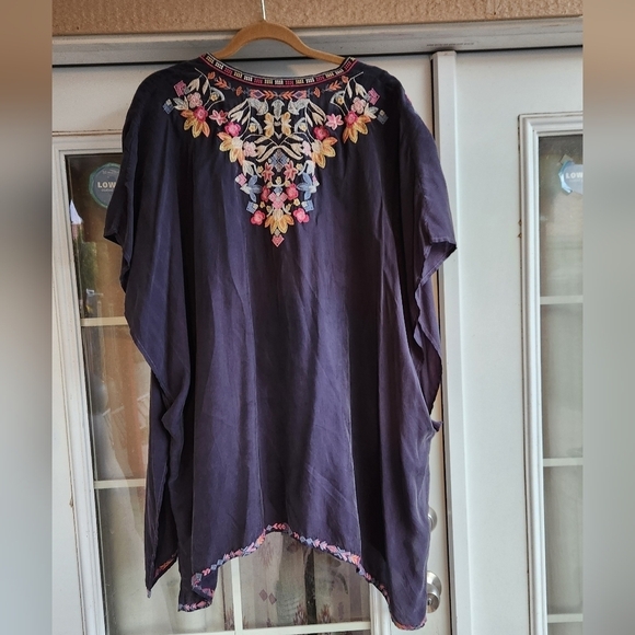 JOHNNY WAS  Poncho Blue Bohemian Flowy Embroidered‎ Top - Picture 3 of 8